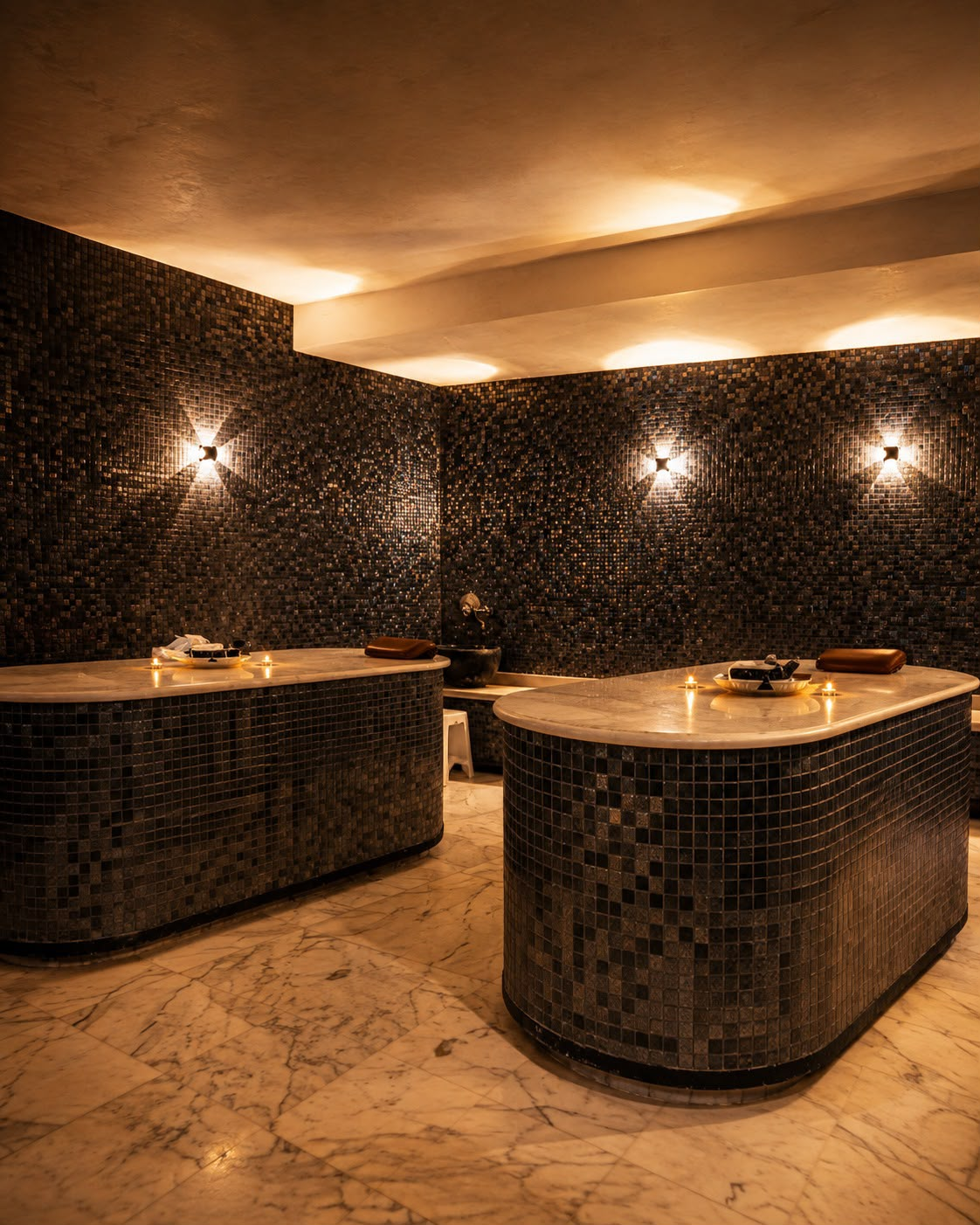 Espace hammam en mosaïque bronze